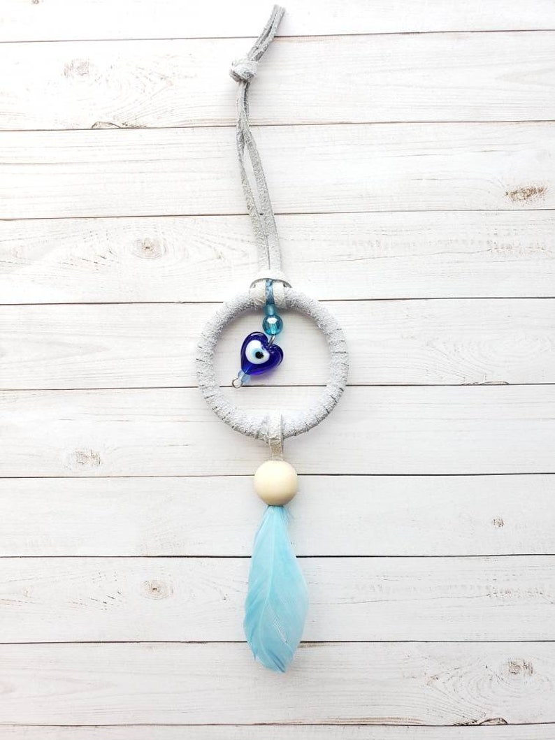 wall decor also great for keychains and back packs Blue feather evil eye purse decor