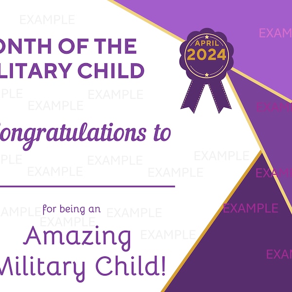 2024 Printable Digital Certificates Month of the Miliary Child (MOMC) Recognition Files 11” x 8.5” Instant Download NON-Editable