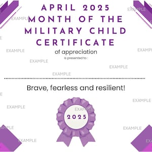 Certificaat afdrukbare maand van het militaire kind (MOMC) 2025: 11 x 8,5 inch, liggend, digitale download, directe download, NIET-bewerkbaar
