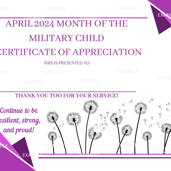 2024 Printable Digital Certificate Month of the Miliary Child (MOMC) Recognition Files 11” x 8.5” Instant Download NON-Editable