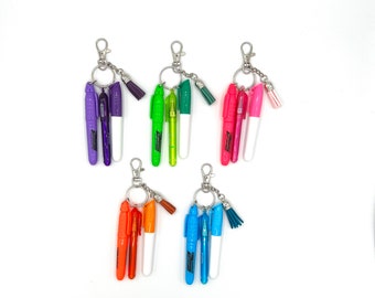 Badge Reel Keyring: Mini Pen, Highlighter, Dry Erase Marker & Tassel