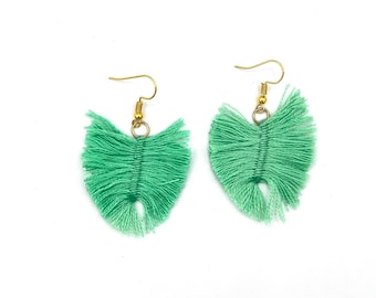 Boho Mint Green Macrame Earrings: Bohemian Dangle Drop Jewelry