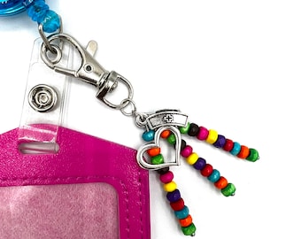 Nurse Badge Reel Charm Accessory, Multicolor Beaded Purse/Bag Clip, Planner Journal Charm