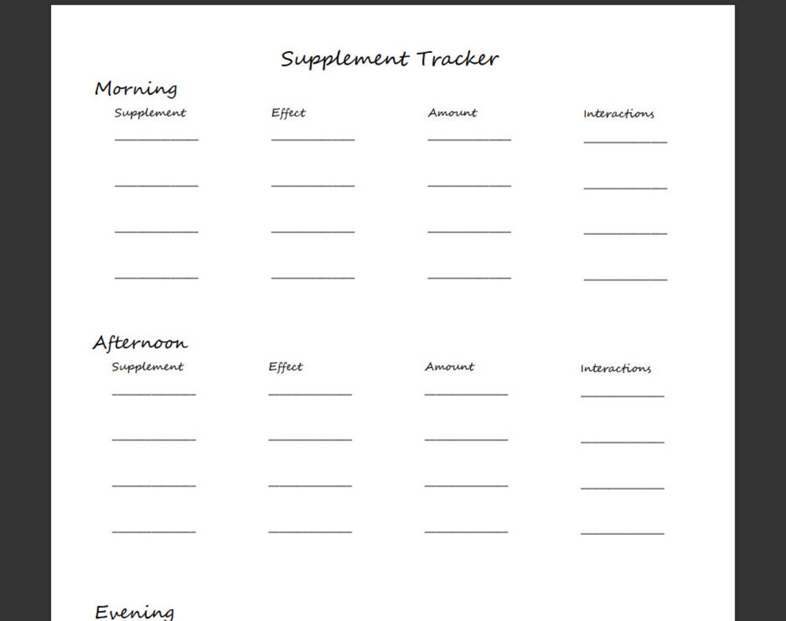 Supplement Tracker Template - Etsy