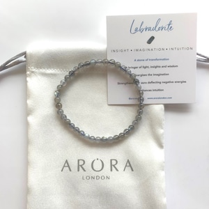 Labradorite 4mm Crystal Gemstone Bead Bracelet for Inspiration, Dainty Grey Bead Bracelet, Tiny Labradorite Bracelet, Stacking Bracelet