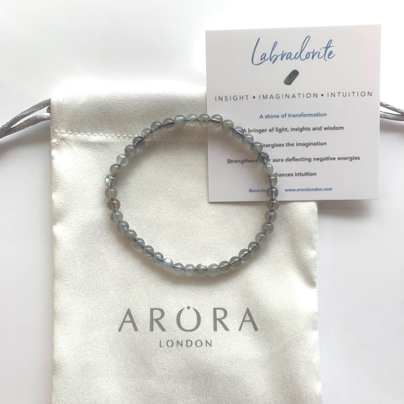 Labradorite Crystal Bead Bracelet: Dainty Grey Gemstone, 4mm