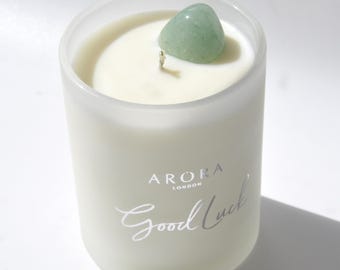 Vela de cristal de aventurina verde: buena suerte, prosperidad, cera de soja