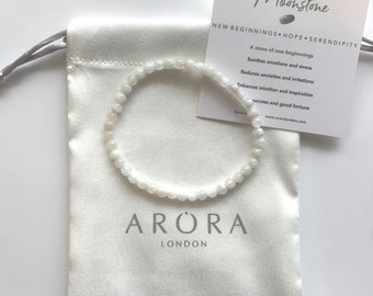 Pulsera de cristal de piedra lunar arcoíris: piedra preciosa delicada, cuentas de 4 mm