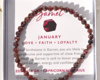 January Birthstone Garnet Crystal Bracelet: January Birthday Gift