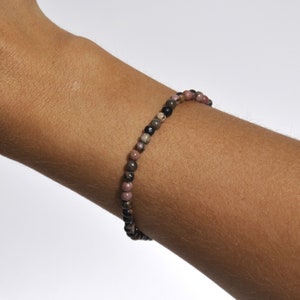 Rhodonite 4mm Crystal Gemstone Bead Bracelet for Love, Healing, Self-Love, Dainty Crystal Bracelet, Stacking Bracelet