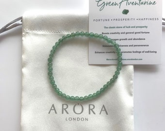 Pulsera de cuentas de cristal de aventurina: delicada piedra preciosa verde, amuleto de buena suerte