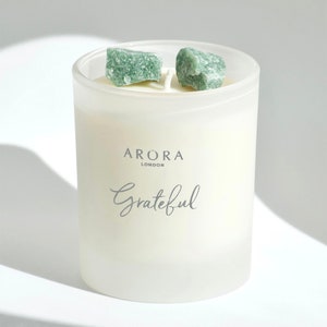 Aventurine Crystal Intention Candle with Essential Oils for Good Luck, Success, 100% Natural Soy Crystal Candle, Luxury Scented Candle