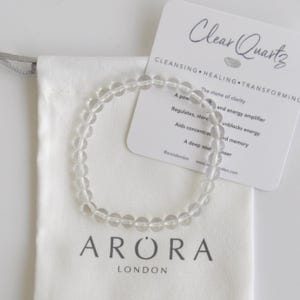 Bracelet en perles de cristal de quartz transparent : énergie de guérison, clarté (6 mm, 7,5 pouces)