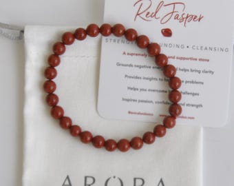 Red Jasper Crystal Bracelet: 6mm Gemstone Beads for Strength & Grounding