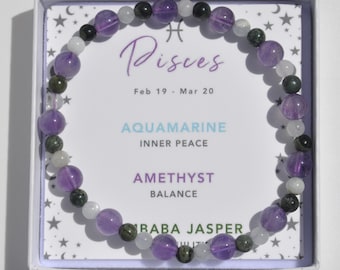 Pisces Crystal Bracelet: Amethyst, Aquamarine, Kambaba Jasper