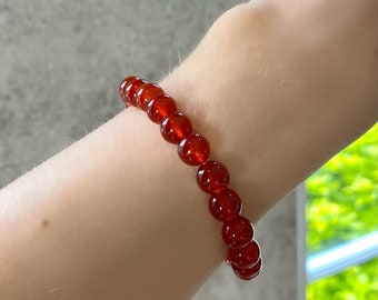 Carnelian Crystal Bracelet: 8mm Gemstone Beaded Stretch Bracelet