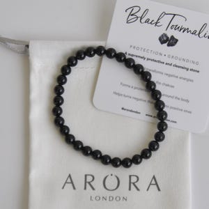 Black Tourmaline Dainty 6mm Bead Bracelet, for protection and grounding, gemstone stacking bracelet, black tourmaline crystal