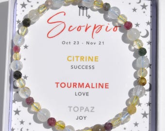 Scorpio Zodiac Crystal Bracelet: Topaz, Tourmaline, Citrine