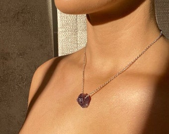 Amethyst Necklace, Raw Amethyst Necklace, February Birthstone,  All Natural Genuine Crystal Gemstone Necklace, Gift for Her