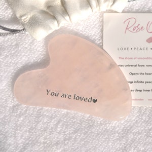 Rose Quartz Affirmation Gua Sha for Self Love, Facial Massage Tool, Pamper Self Care Gift, Natural Gemstone