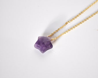 Amethyst Necklace, Amethyst Star Necklace, Star Crystal Necklace, Dainty Amethyst Necklace, Genuine Crystal Jewellery Gift for Her
