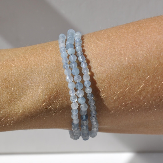 Aquamarine Crystal Bracelet: Dainty Faceted Gemstone, Calm & Soothing