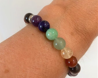 Chakra Crystal 8mm Gemstone Bead Bracelet Beaded Stretch Bracelet Gemstone Crystal Healing