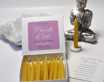 Beeswax Meditation Candle Set: 20-Minute Taper Candles with Holder