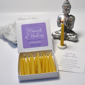 20 Minute Mindfulness Candles, Moments of Healing Meditation Candle Set, Beeswax Relaxation Mini Taper Candles with Holder, candle gift set