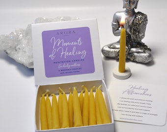 Beeswax Meditation Candle Set: 20-Minute Relaxation Taper Candles with Holder