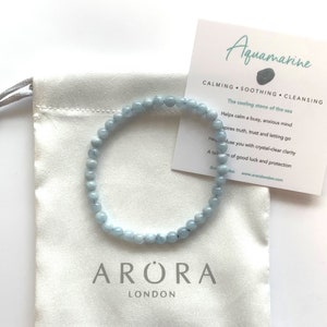 Aquamarin Kristall Perlenarmband: 4 mm Edelstein Stretch Armband