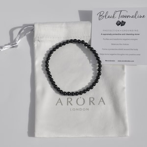 Black Tourmaline Dainty 4mm Bead Bracelet, for protection and grounding, dainty stacking bracelet, black tourmaline crystal