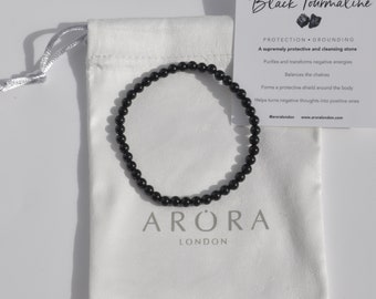 Pulsera de cuentas de turmalina negra de 4 mm: cristal protector y conexión a tierra