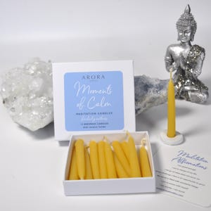 20 Minute Mindfulness Candles, Moments of Calm Meditation Candle Set, Beeswax Relaxation Mini Taper Candles with Holder, Stocking Filler set