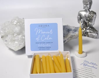 Beeswax Meditation Candle Set: 20-Minute Mindfulness Taper Candles with Holder