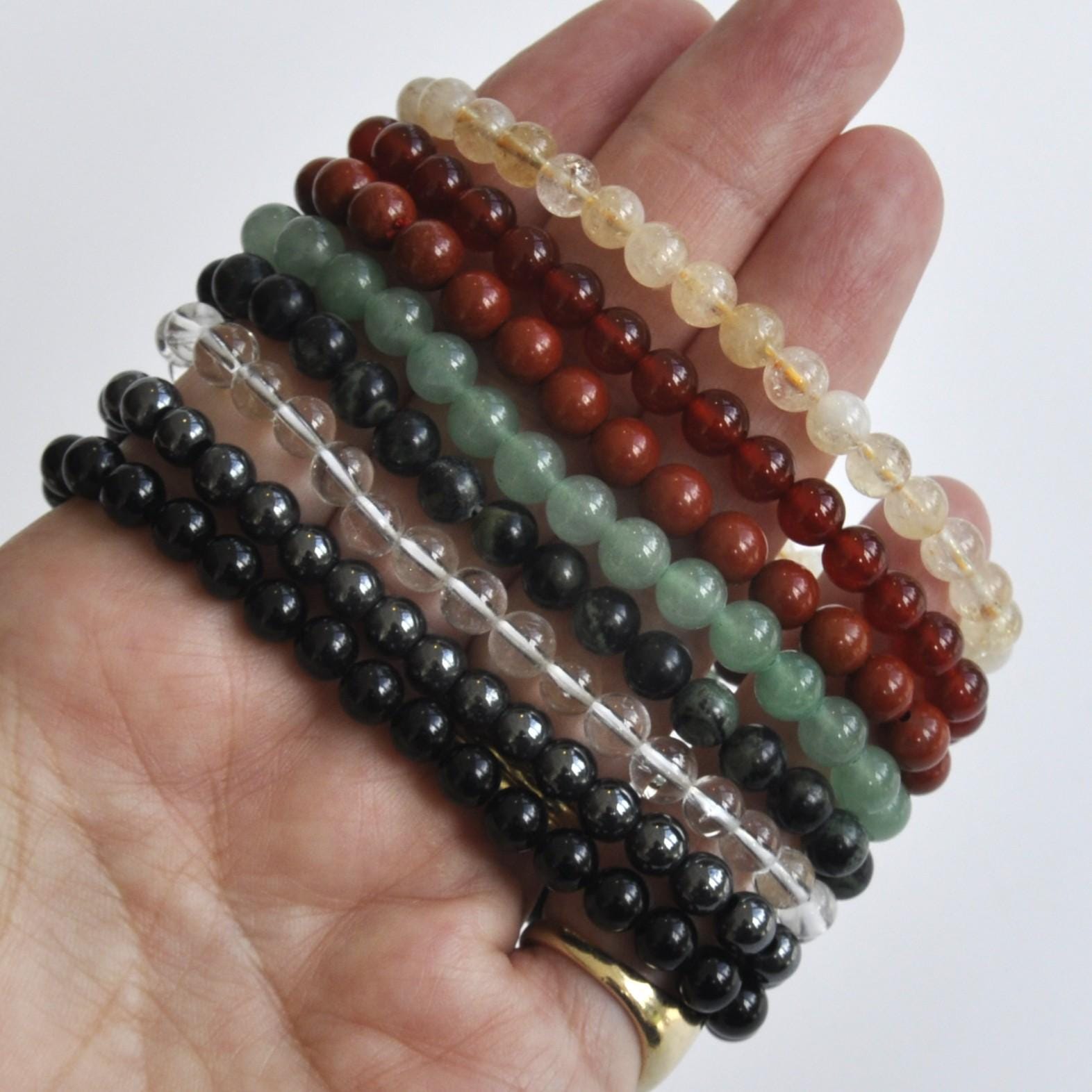 Safe & Protected Mixed Crystal Dainty Bead Bracelet, Black