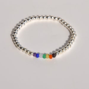 Dainty sterling silver plated Chakra bracelet, 7 Chakra Crystal Bead bracelet, chakra stacking bracelet, dainty silver 4mm bead bracelet