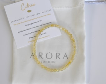 Pulsera de cuentas de citrino - Cuentas delicadas de 4 mm - para inspiración y éxito