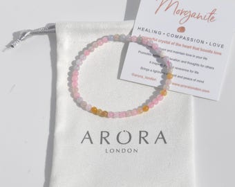 Morganite Crystal Bead Bracelet: Dainty Gemstone, Love, Healing and Compassion