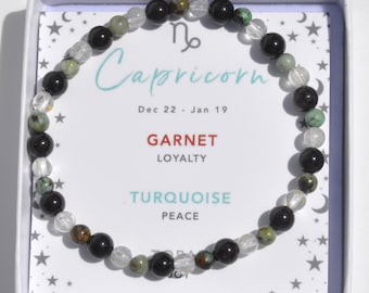 Capricorn Crystal Bracelet: Topaz, Turquoise & Garnet Birthstones