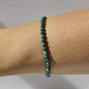 Dainty Malachite Bracelet: 4mm Gemstone Bead, Adjustable Stacking Bracelet