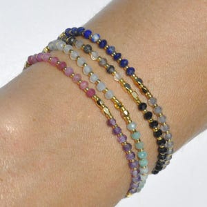 Dainty Gemstone Beaded Bracelet – Gold Plated Miyuki Seed Beads, Adjustable Fit