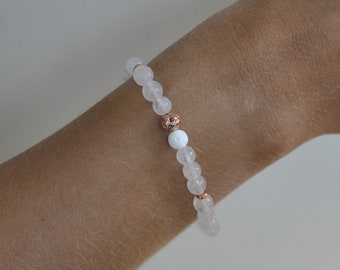 Anxiety Stress-Relief Diffuser Bead Bracelet, Rose Quartz, Lava Beads, Aromatherapy Bracelet with Essential Oil Bottle Option, Calming