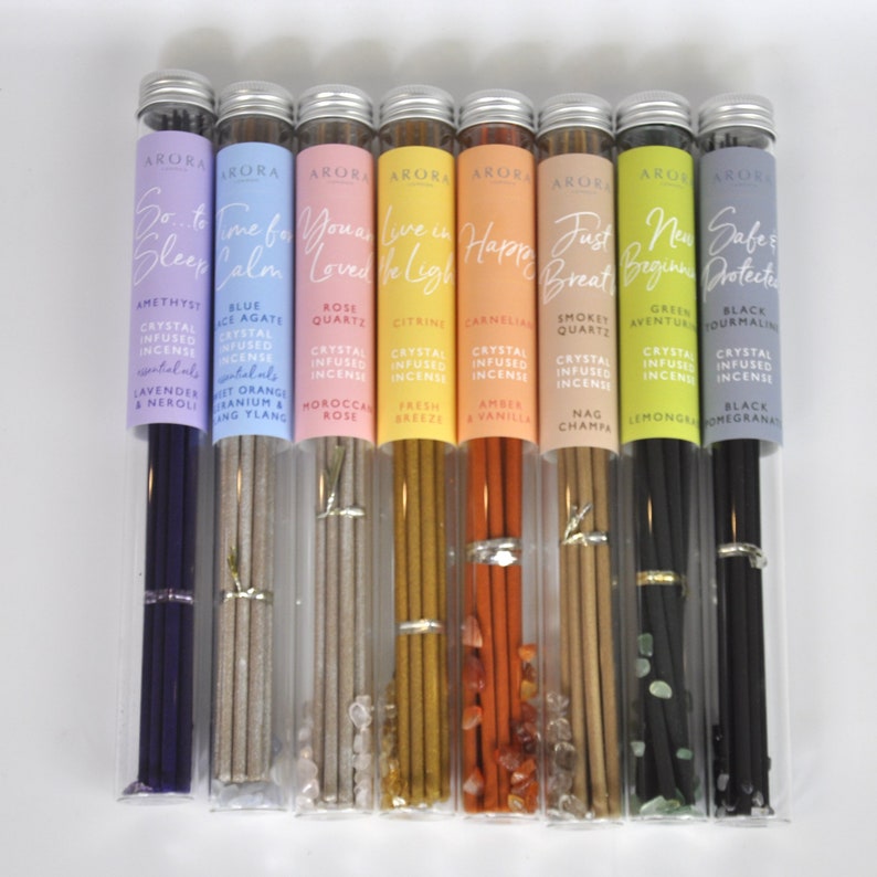 Crystal Incense Sticks, hand-made long-burning Crystal Infused Incense, incense for meditation, stocking filler, stocking stuffer, gift image 1