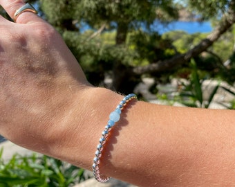 März Geburtsstein Aquamarin Kristall Silber Perlenarmband: Geburtstagsgeschenk für Sie