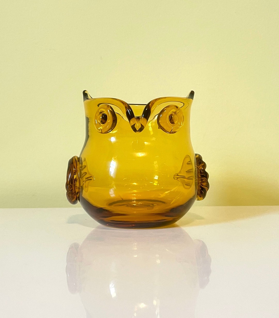 Amber Glass Owl Votive Candle Holder Etsy
