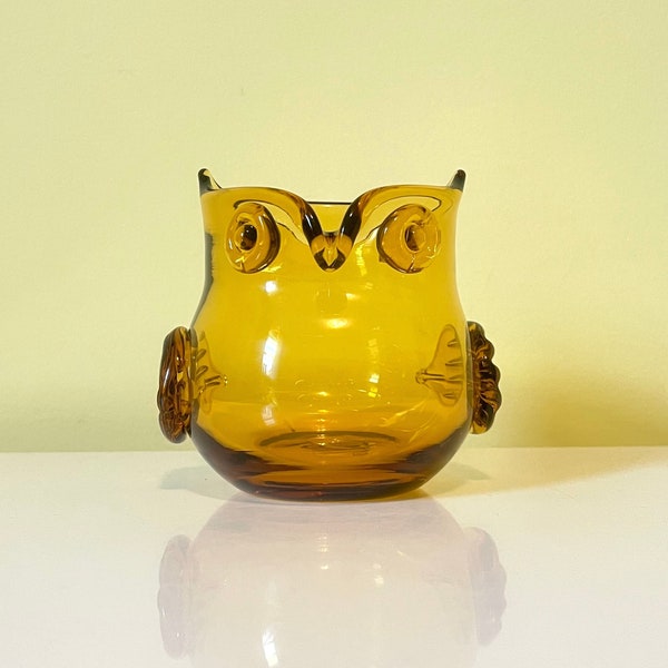 Amber Glass Owl Votive Candle Holder