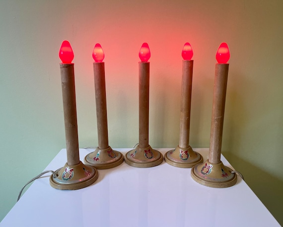 5 Antique Christmas Electric Candlesticks 