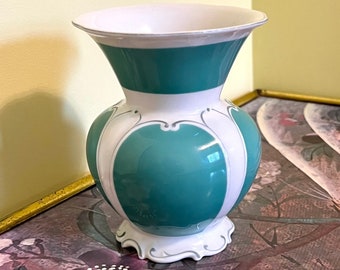 Schaubach Kunst Teal Handgemalt Porcelain Vase