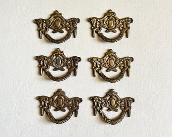 Lot of 6 Antique Metal Oval Drawer Pulls